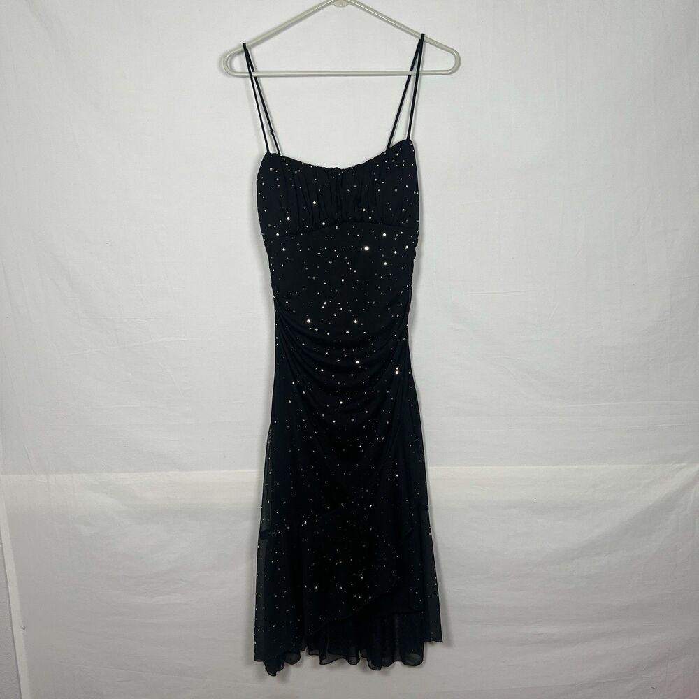 Black Sparkle Milkmaid Coquette Y2K Romantic Black Sparkle Dress Size L